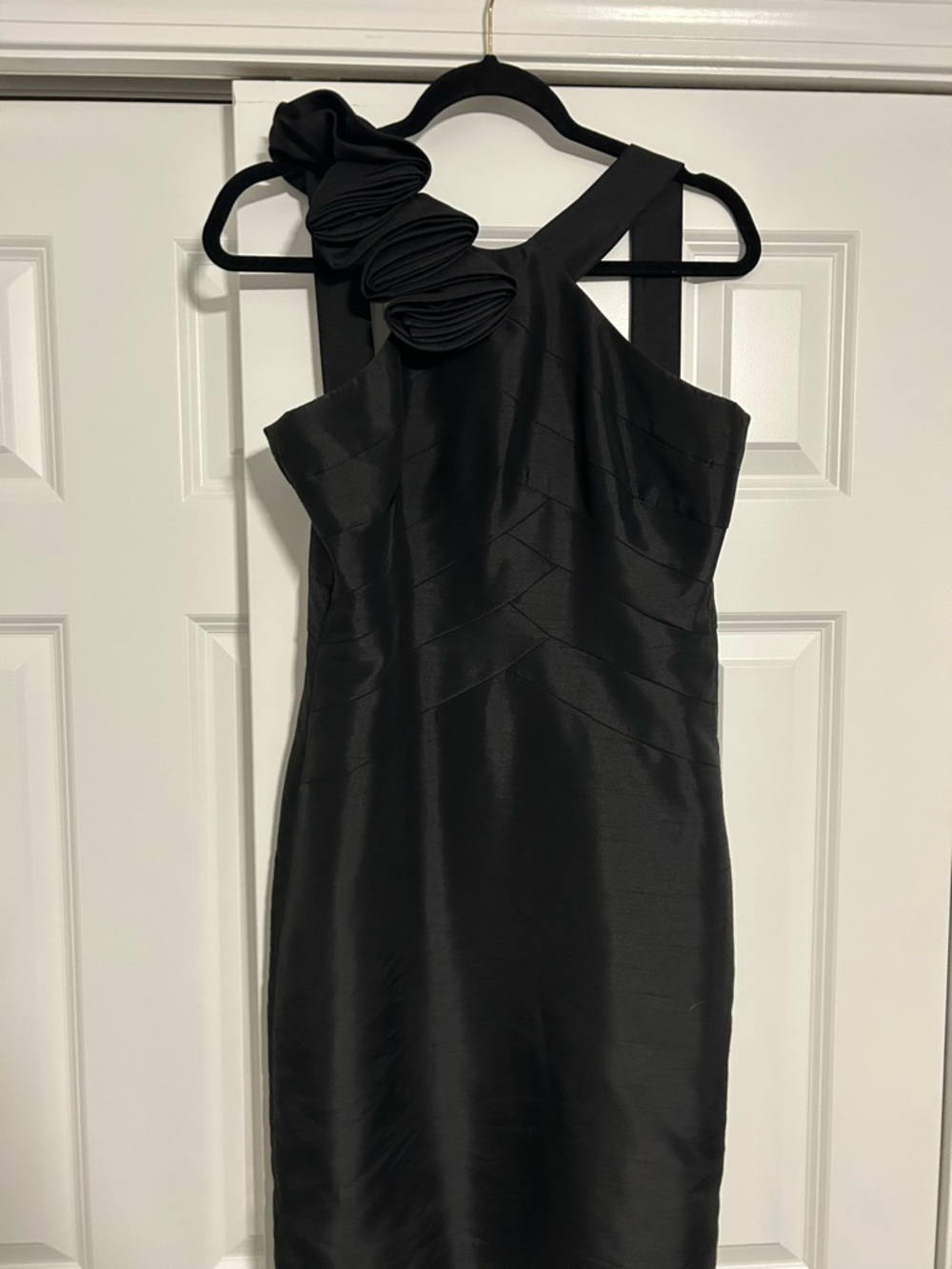 London Times Black One-Shoulder Ruffle Sheath Dress
